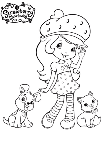 Strawberry Shortcake With Pupcake And Custard Coloring Page